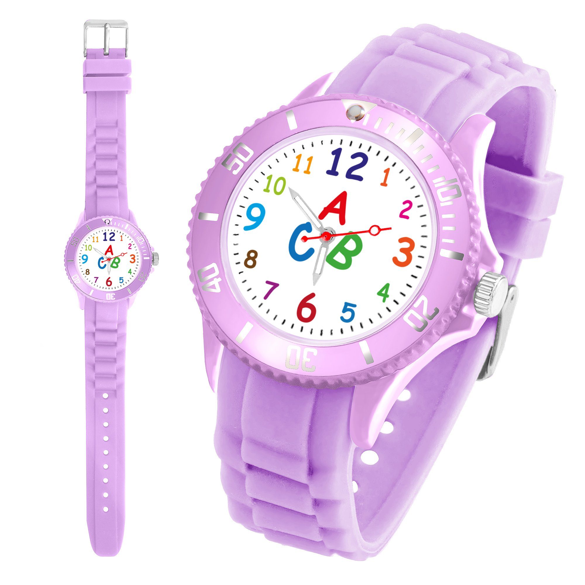 Taffstyle Quarzuhr Kinder Armbanduhr Silikon Lernuhr Zahlen Uhr Bunt, Bunte ABC Silikonuhr Farbige Sportuhr Kinderuhr 34mm Analog Quarz