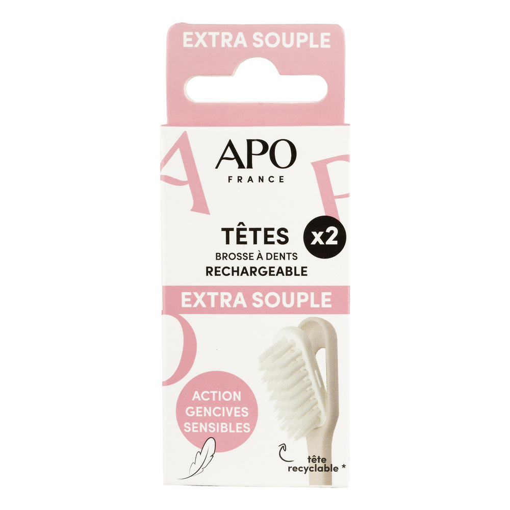 APO France RECHARGE DE BROSSE À DENTS : X2 TÊTES EXTRA-SOUPLES Brosse à Dents