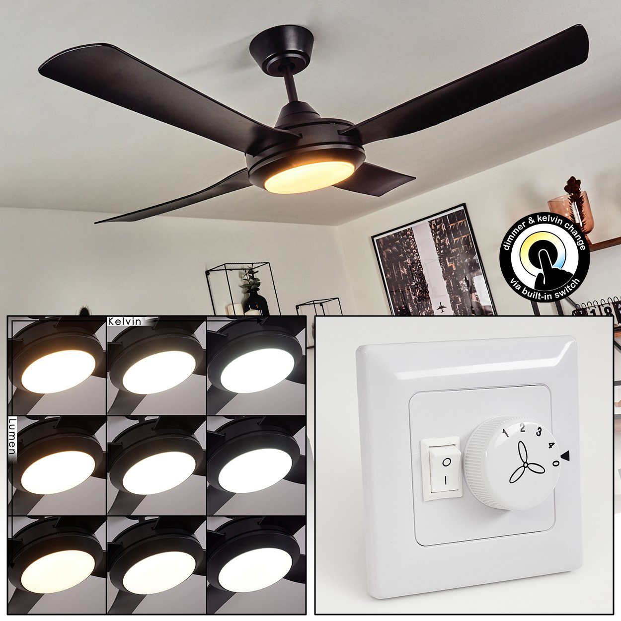 hofstein Tischturmventilator Deckenventilator aus Metall/Kunststoff in Schwarz/Weiß