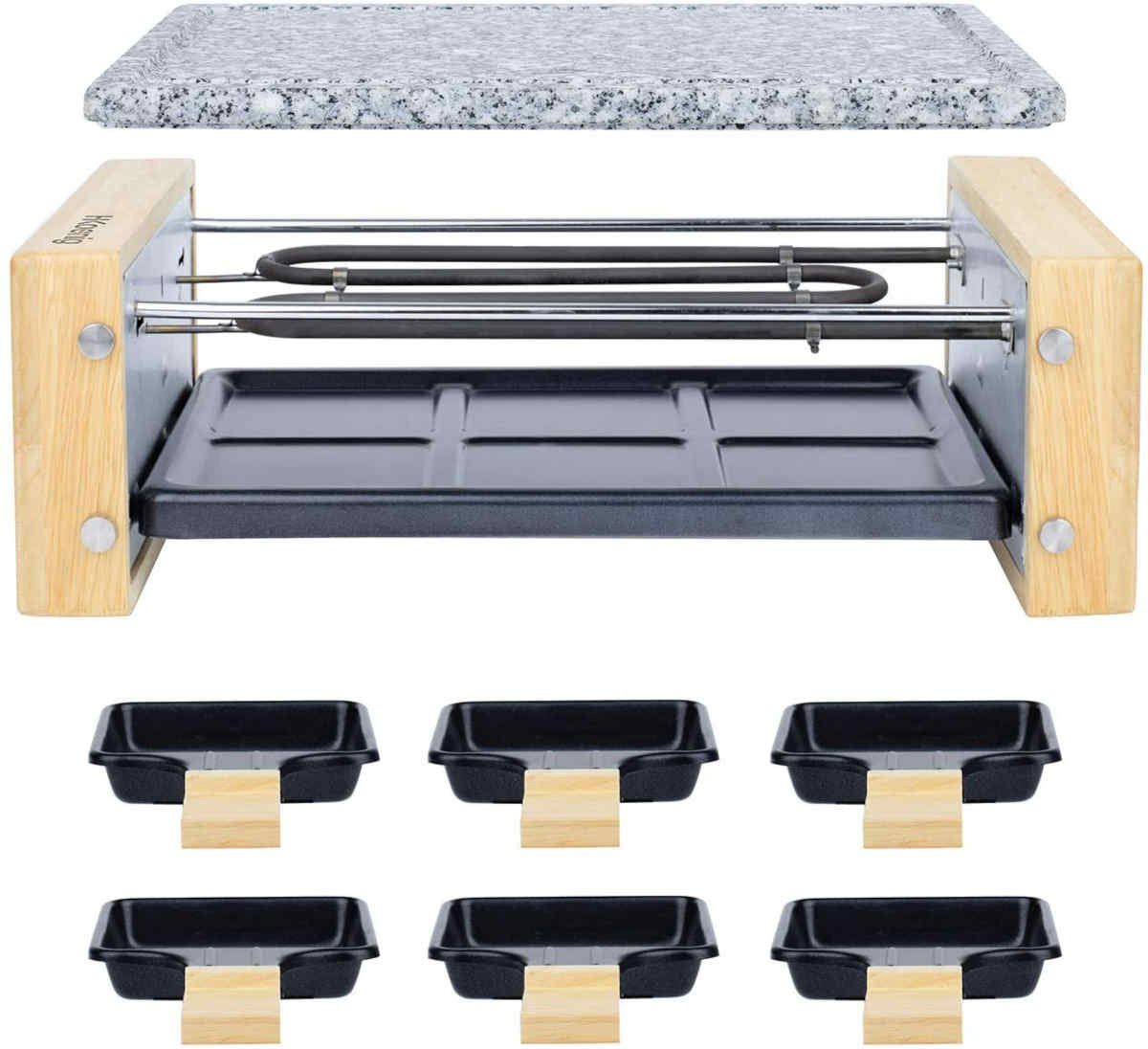 H.Koenig Raclette WOD6 Raclette-Grill für 6 Personen in Holz-Optik, 900 W