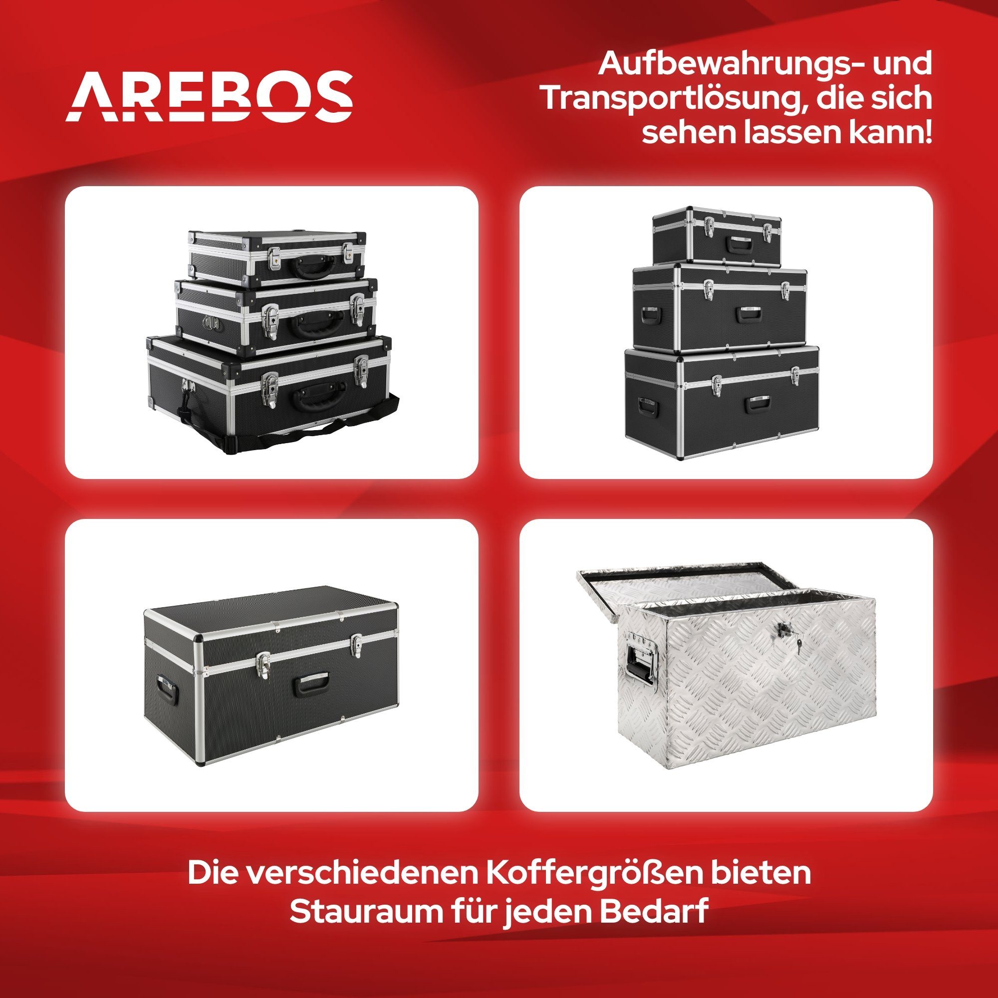 Arebos Werkzeugbox 3er Set Transportkoffer, abschließbar, verschiedene Grössen (Set, 3 St)