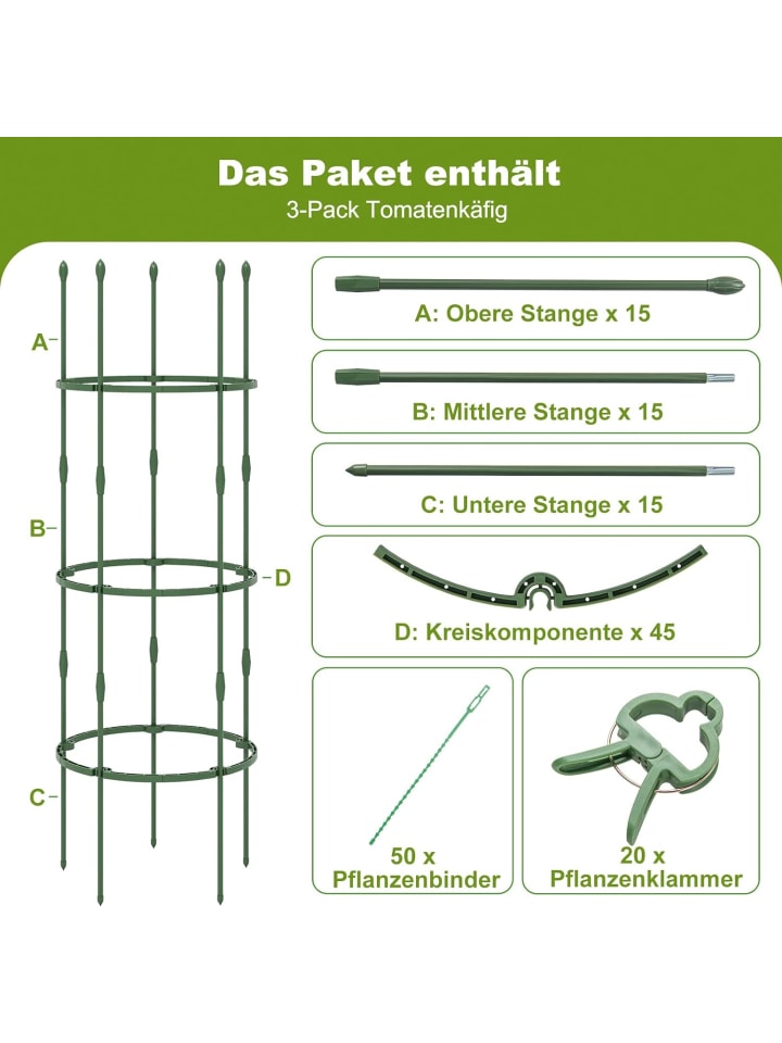 COSTWAY Tomaten Rankhilfe 3er Set 50x154cm in Grün günstig kaufen onesize