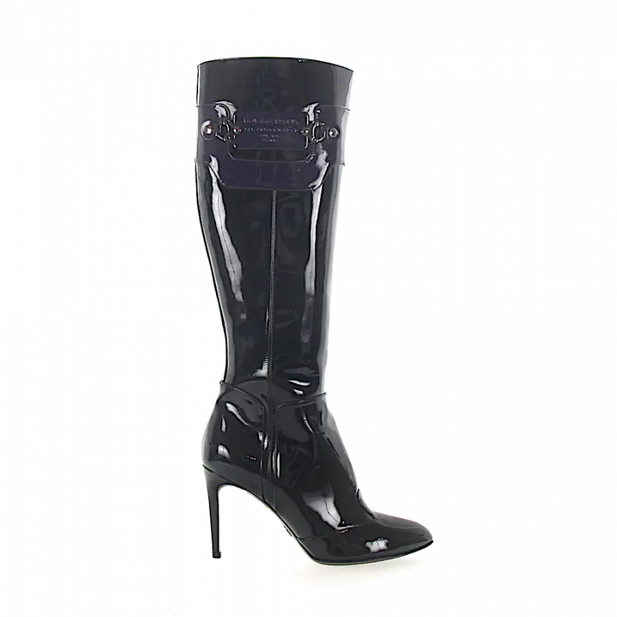 Dolce & Gabbana - Stiefel Lackleder Logo Ziernaht schwarz - schwarz