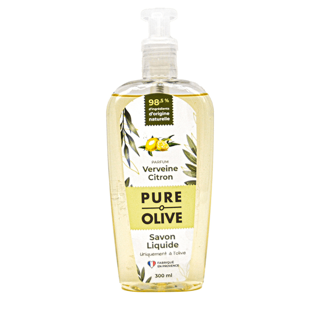 pure olive Savon liquide 100% olive parfum verveine  et citron Savon liquide
