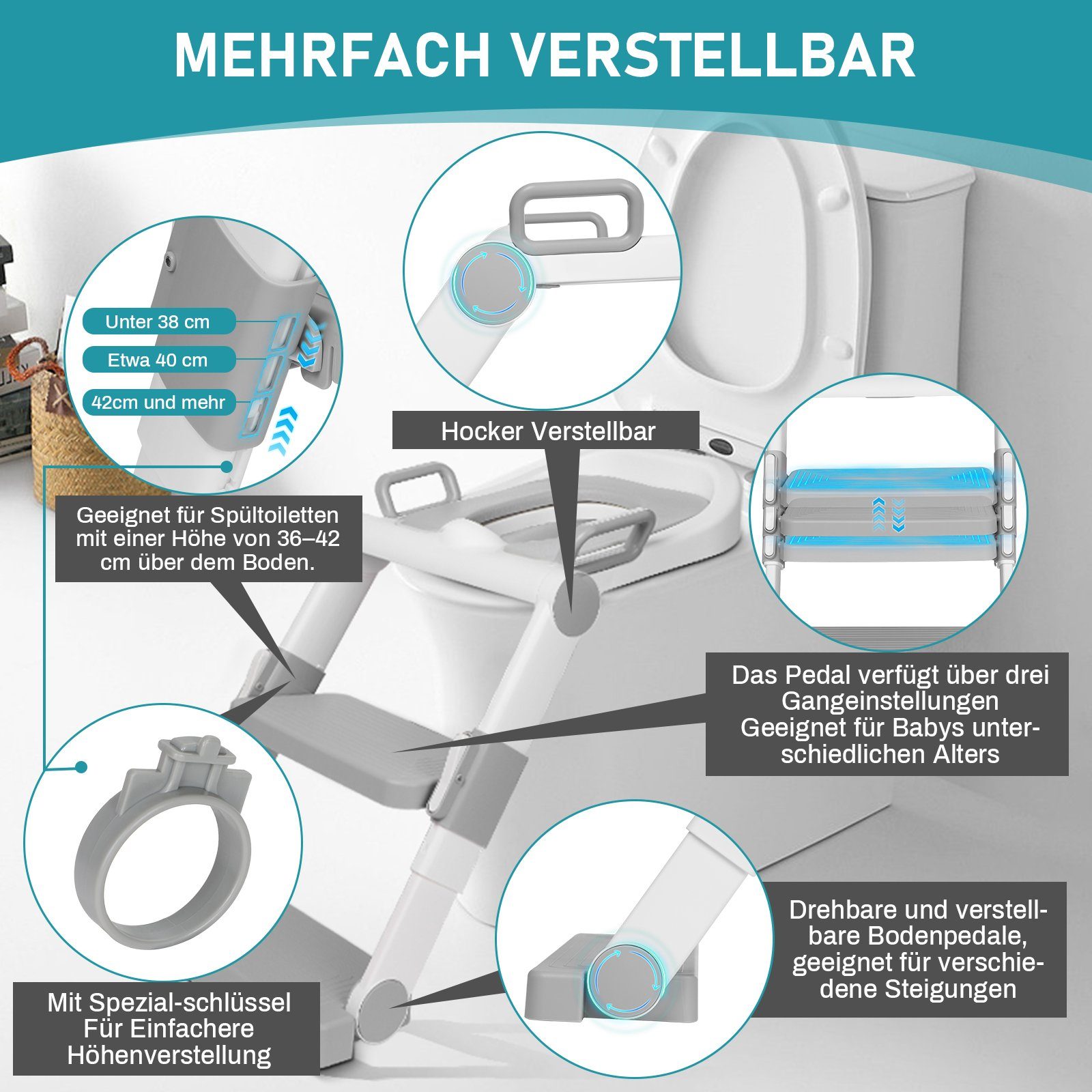 JOYOLEDER Kinder-WC-Sitz Kinder Faltbarer Toilettensitz Toilettentrainer mit Treppe und Griffe