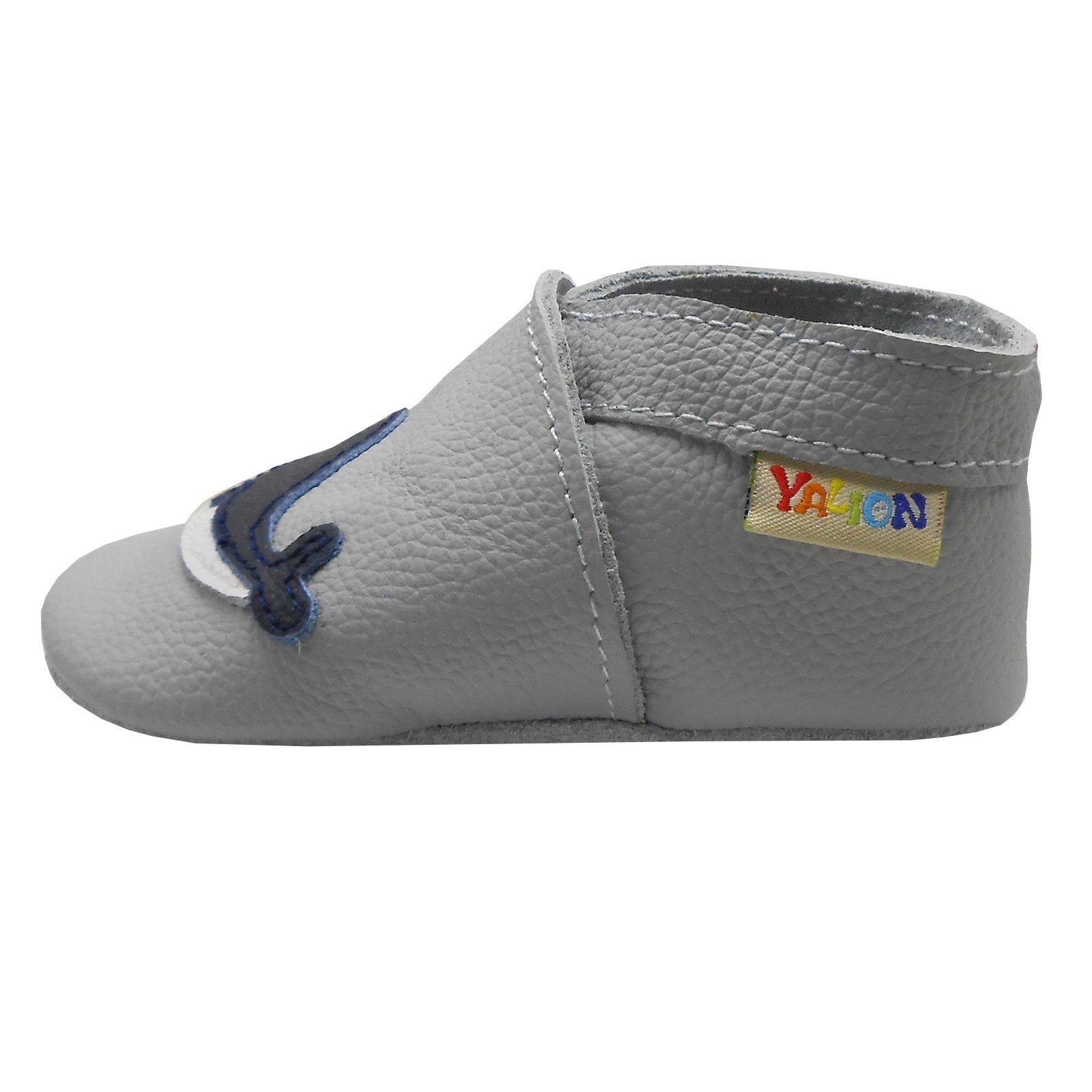Yalion Weiche Leder Lauflernschuhe Hausschuhe Lederpuschen Wal Grau Krabbelschuh