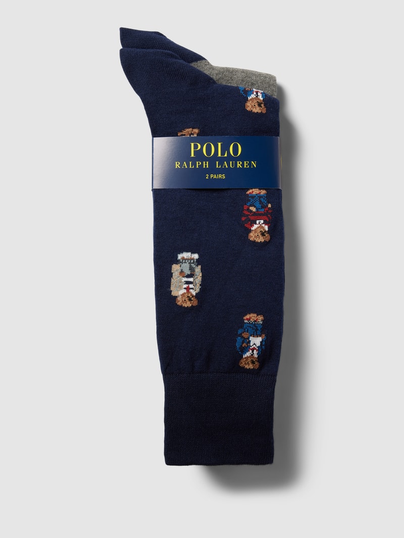 Socken mit Label-Print im 2er-Pack in dunkelblau