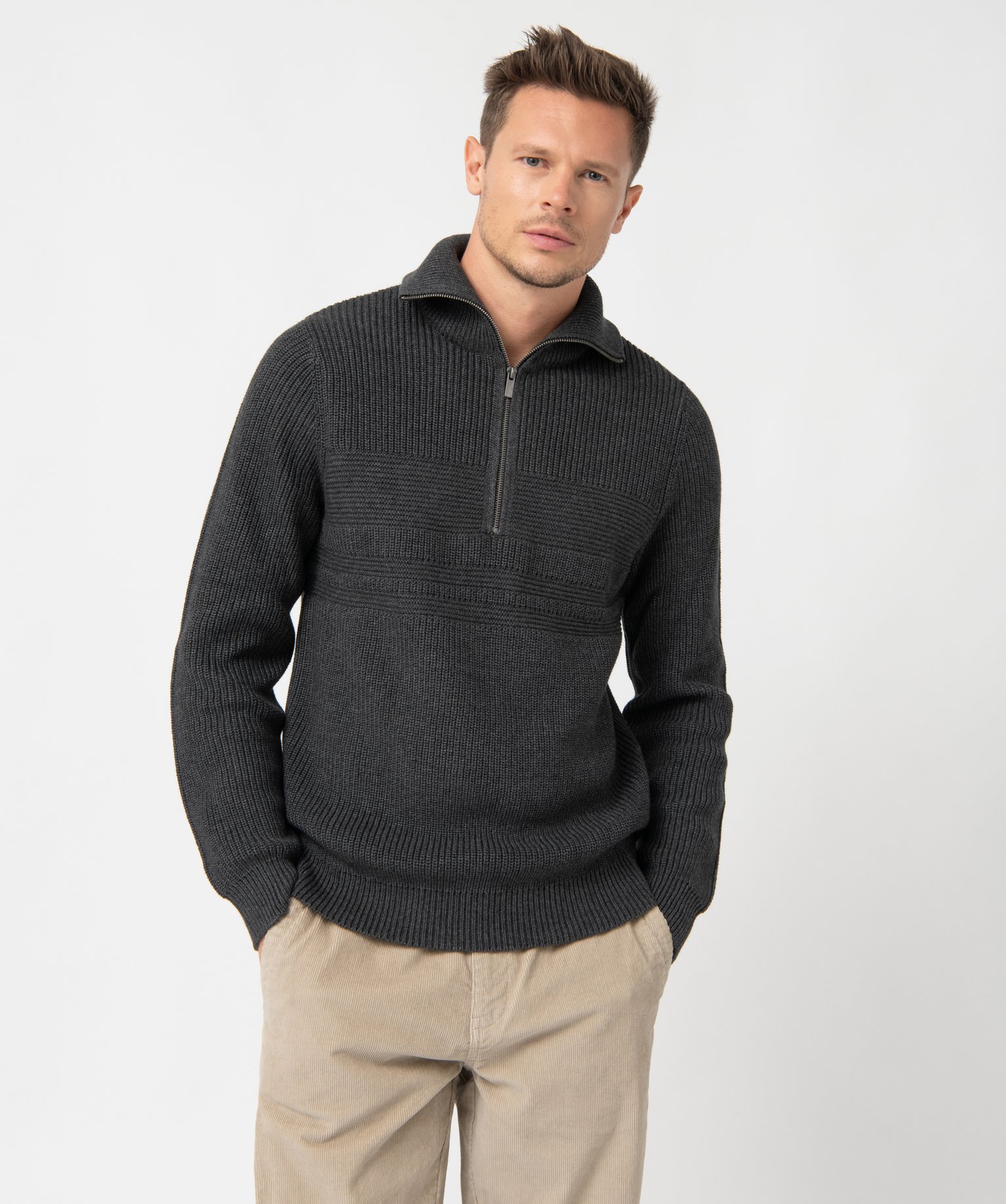 Pull homme en grosse maille à col camionneur noir | GEMO