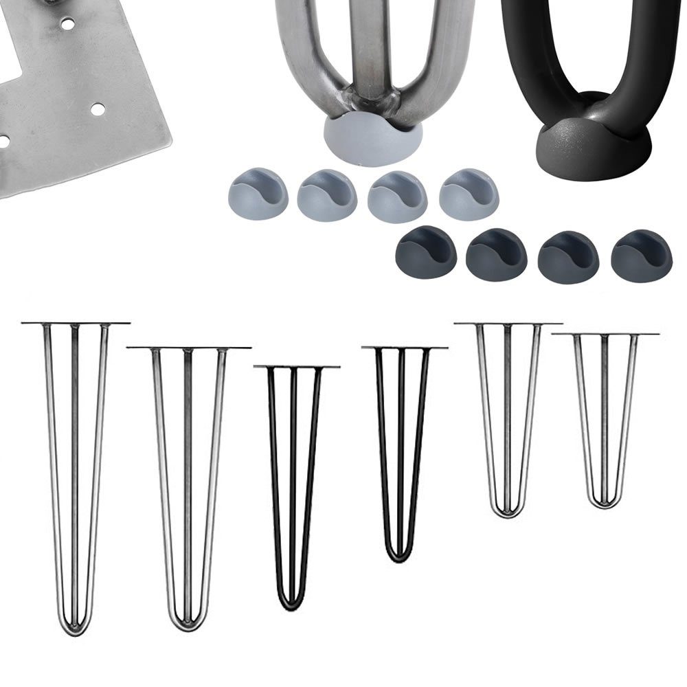 Melko Tischbein Tischgestell Hairpin Tischbeine 4er-Set Schwarz Silber Leg Haarnadelbeine Stahl Tisch Tischkufen Legs Esstisch Harpins Tischbein, Bodenschoner