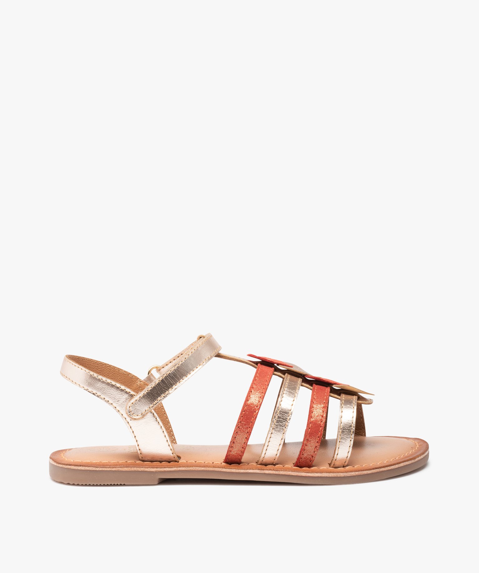 Sandales fille à brides multiples en cuir métallisé or | GEMO