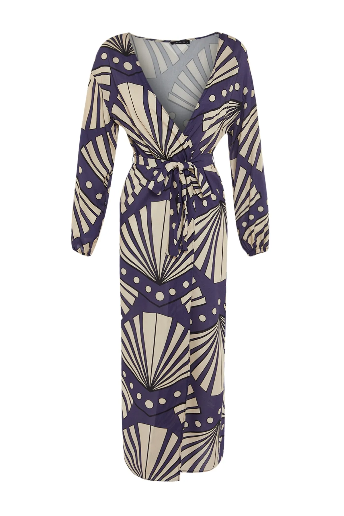 Trendyol Collection  Gewebter Maxi-Kimono und Kaftan mit geometrischem Muster und Gürtel TBESS23KM00027