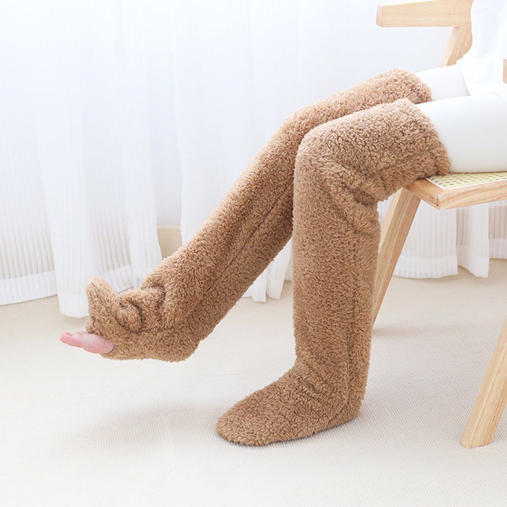 Zeaicos Overknees Oberschenkelstrümpfe, Winter-Beinwärmer flauschige weiche Thermo (wickeln) winddicht und warm