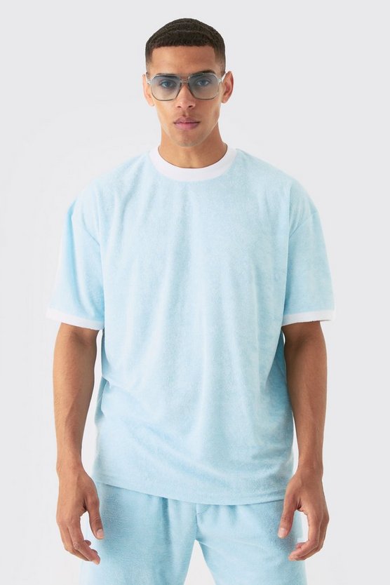 Oversized Extended Neck Contrast Towelling T-shirt