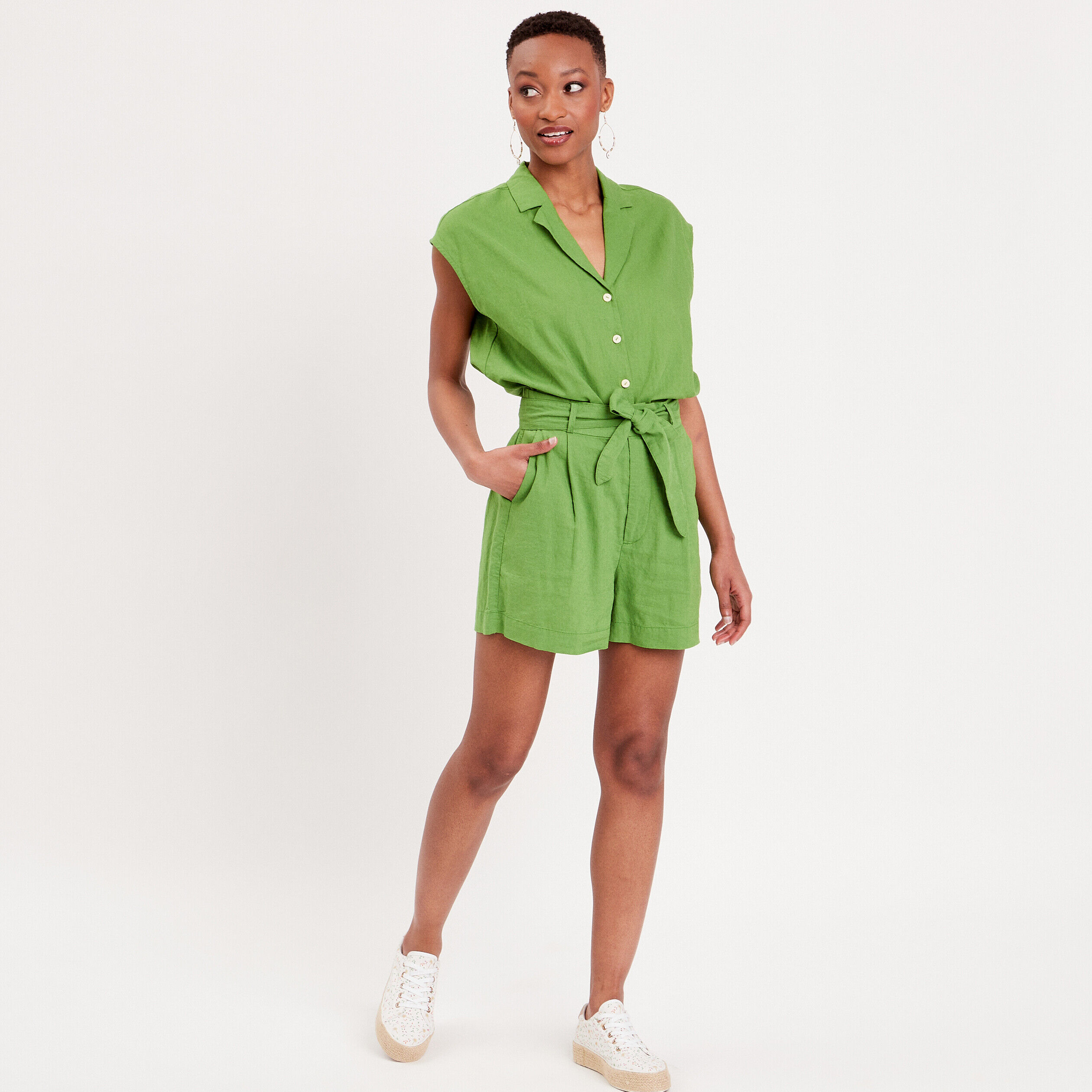 Short ample ceinturé vert femme | Cache Cache