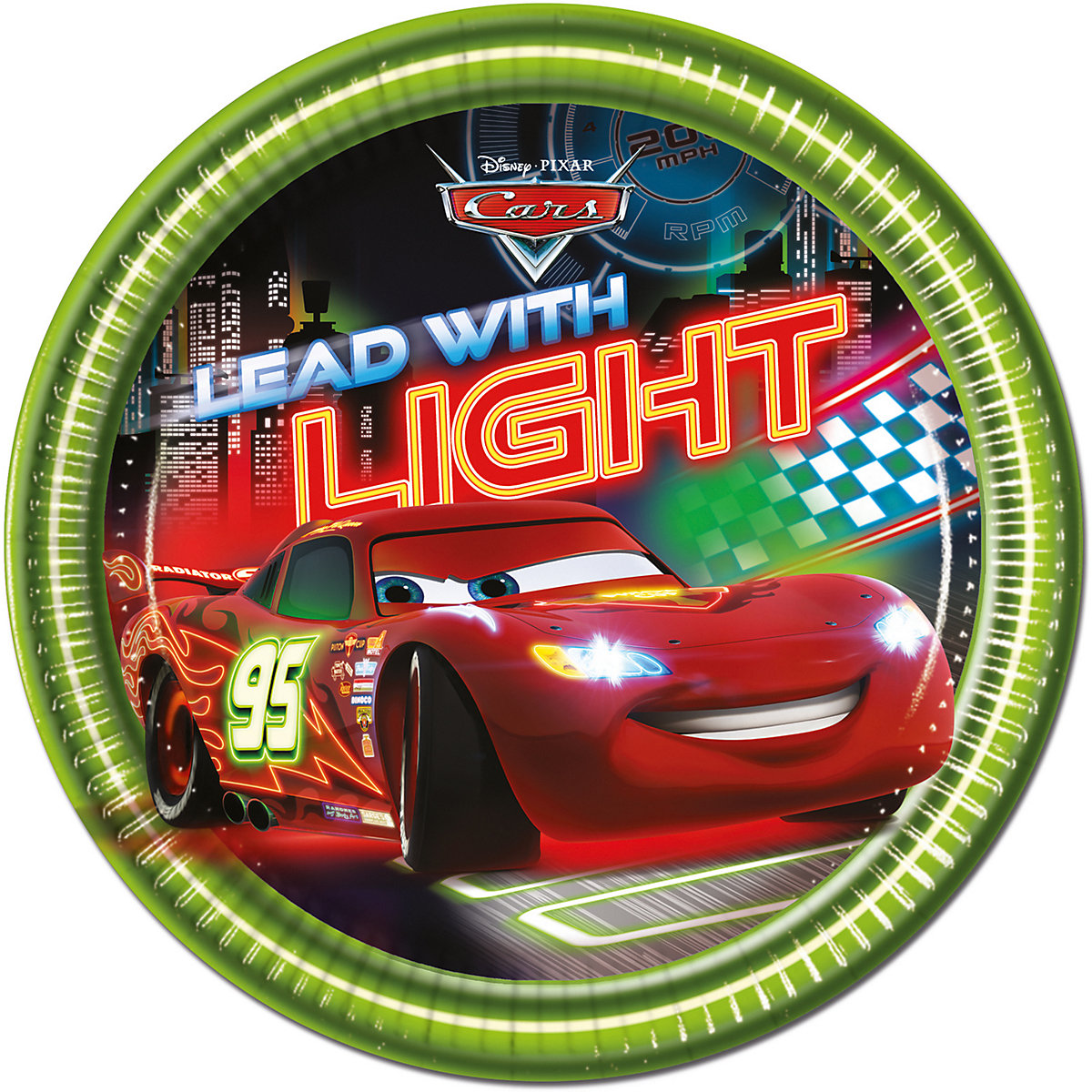 Papp-Partyteller   Cars Neon, Ø 20 cm, 8 Stück