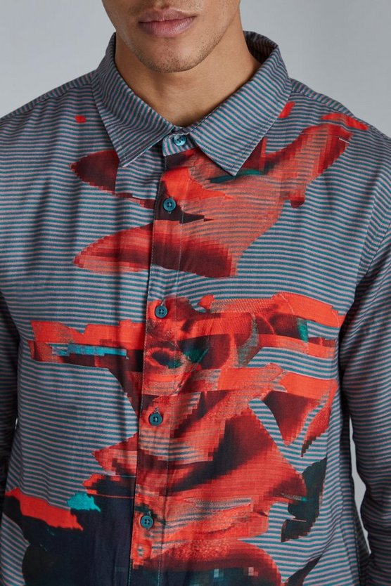Langärmliges Viskose-Hemd mit Rosen-Print