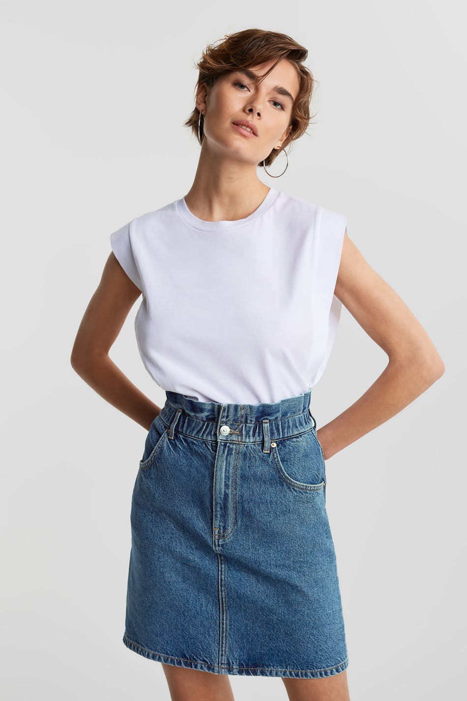 Paperbag denim skirt