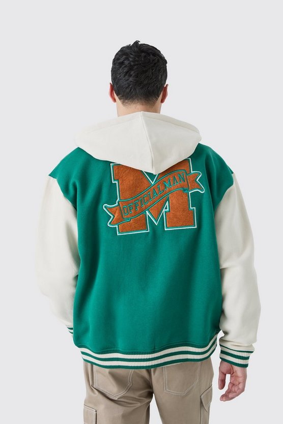 Oversize Jersey-Jacke mit Kapuze und Applikation
