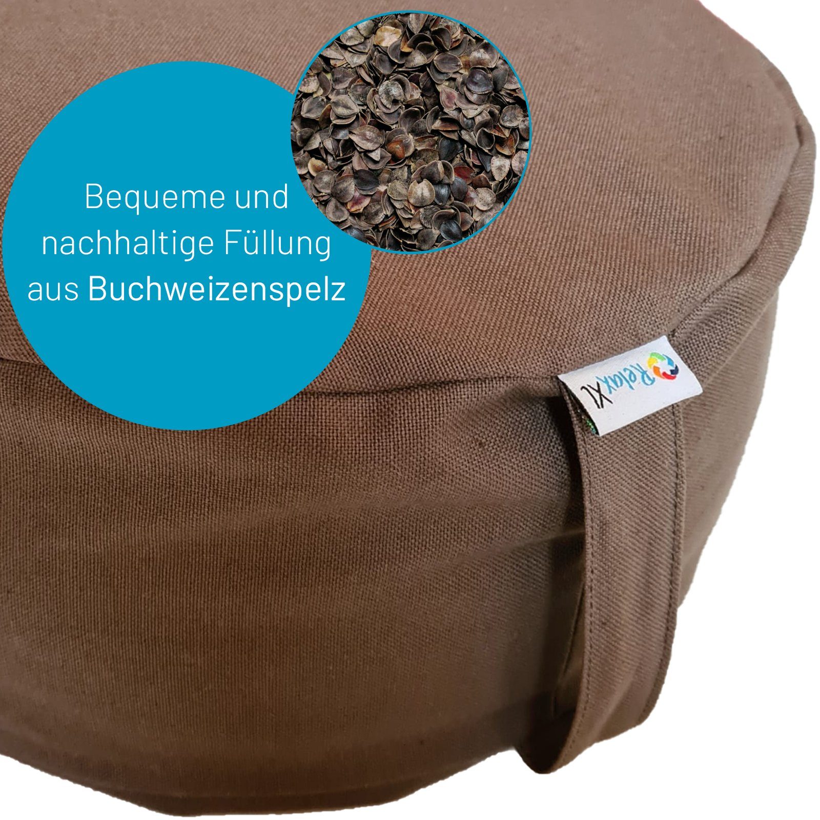 RelaxXL Yogakissen RAYA, Meditationkissen 30x15cm Buchweizenfüllung