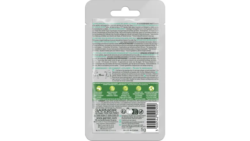 Garnier Skin Active Hyaluron Cryo Jelly Augen-Tuchmaske Gurke