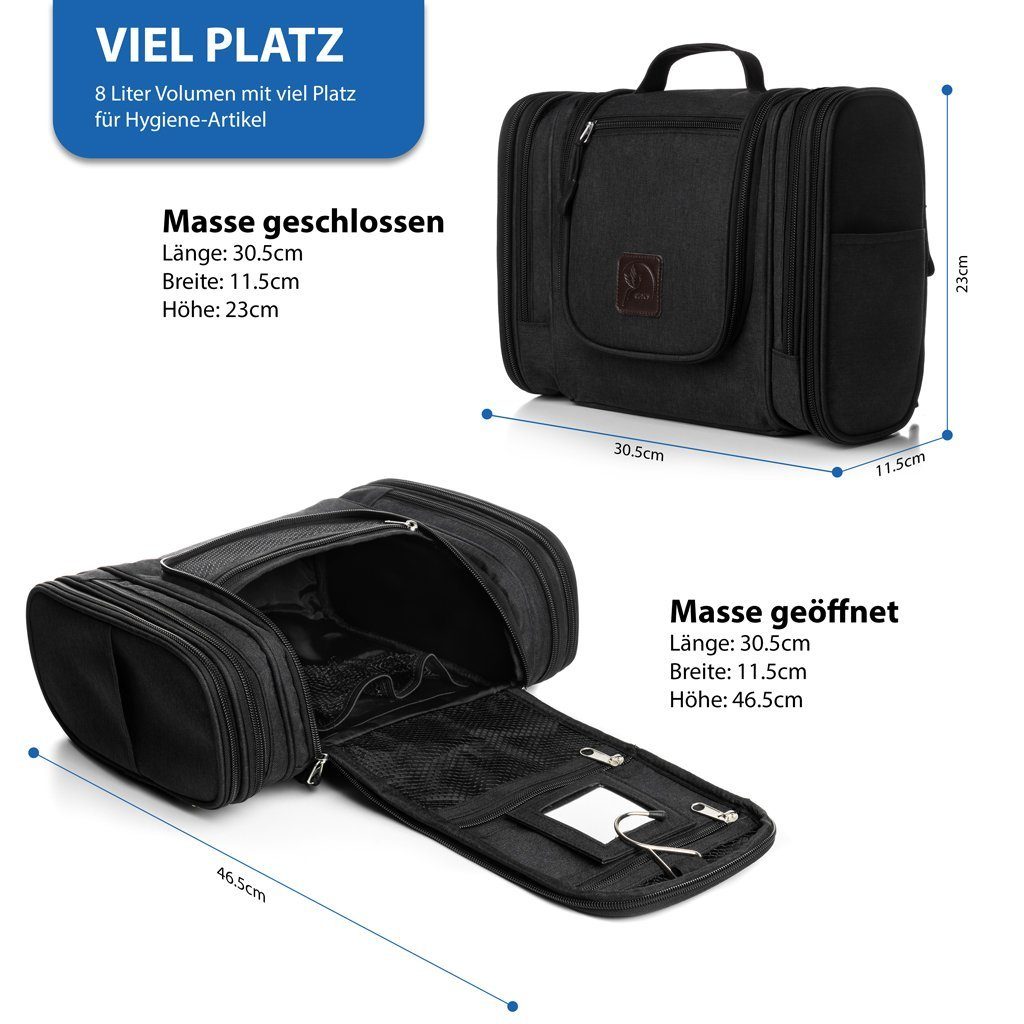 Obics Kulturbeutel XXL (Set, 2 Teilig), zum Aufhängen - Kosmetiktasche für Damen & Herren 10 Fächer