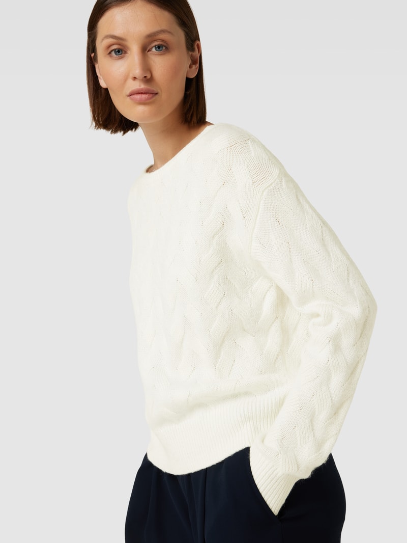 Strickpullover mit Zopfmuster Modell 'POP UP' in weiss