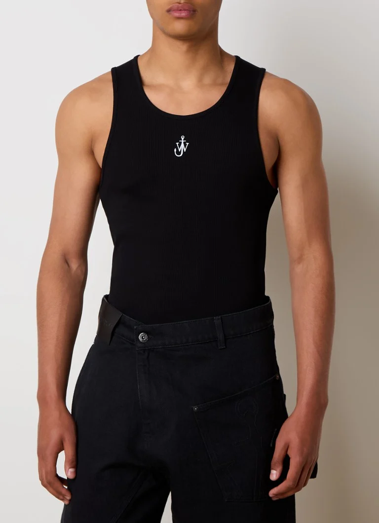 JW Anderson Rebrovaný pletený top z organickej bavlny s výšivkou loga