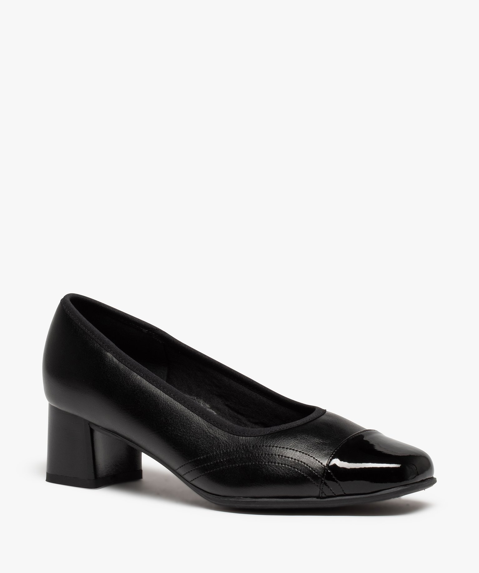 Escarpins femme confort unis à bout verni noir | GEMO