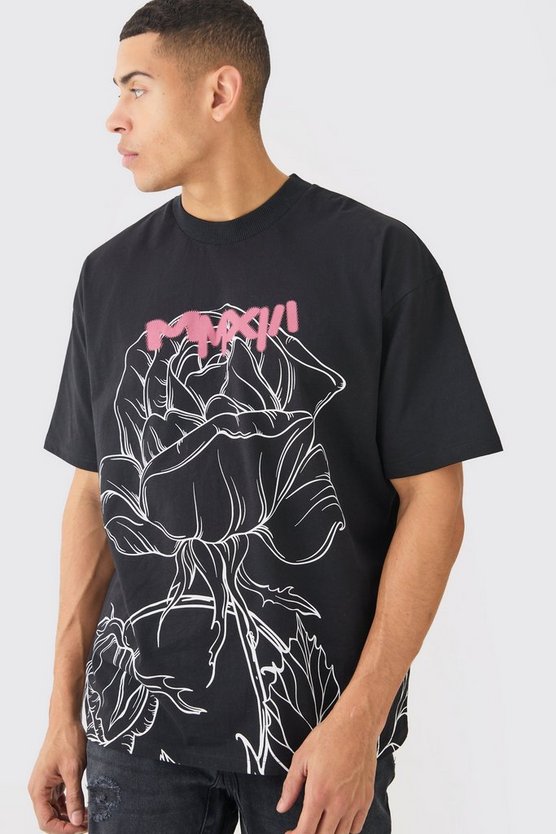 Oversize T-Shirt mit Man Rose Print