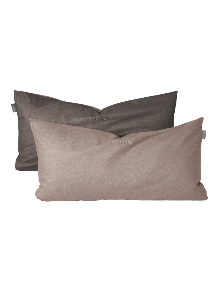 Schiesser 2er-Set: Renforcé-Kissenhüllen in Taupe-Dunkelgrau günstig kaufen 40 x 80 cm