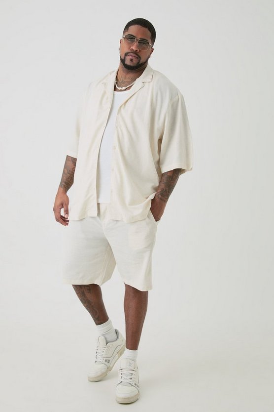 Plus Oversize Leinen-Hemd & Shorts