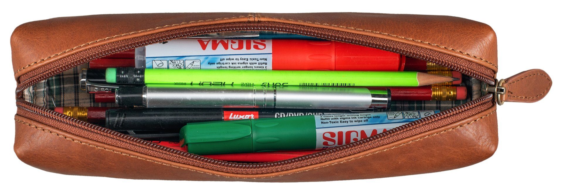 Benthill Pencilbag Echt Leder Federmappe Leder Vintage Federmäppchen Kosmetiktasche, Reißverschlussfach