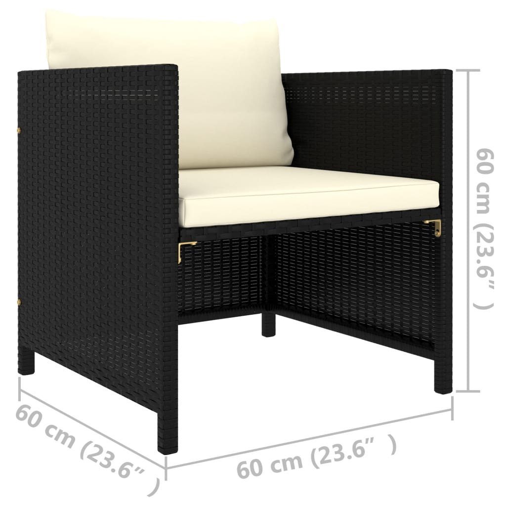 vidaXL Loungesofa Gartensofa mit Kissen Schwarz Poly Rattan, 1 Teile