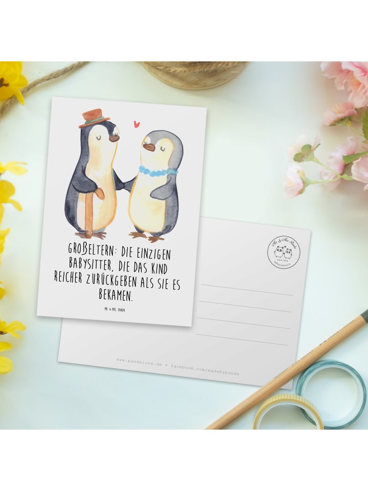 Mr. & Mrs. Panda Postkarte Großeltern Babysitter mit Spruch in Weiß günstig kaufen onesize