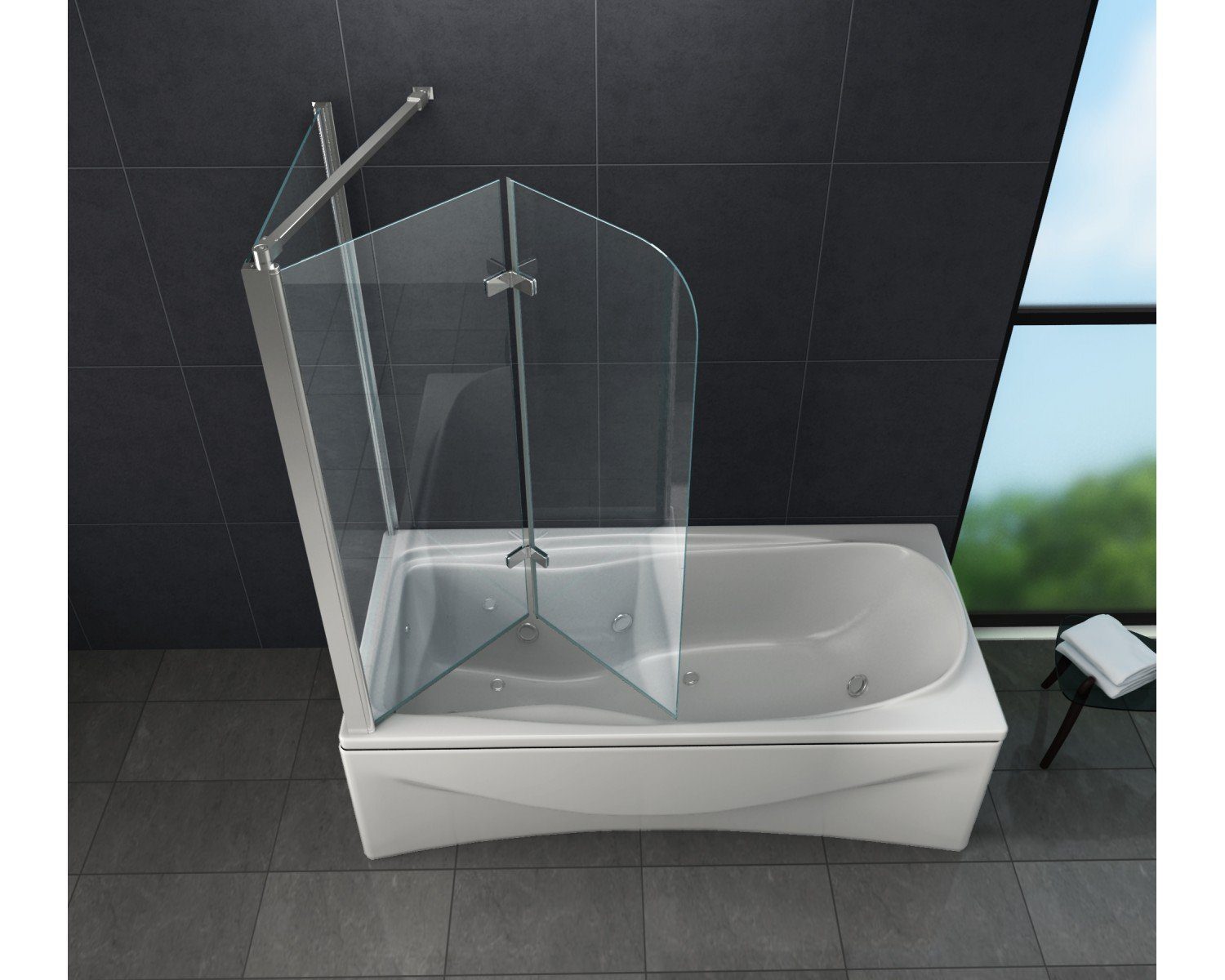 Home Systeme Badewannenaufsatz Eckduschwand Duschtrennwand Duschkabine Dusche Falttür Klarglas Glas
