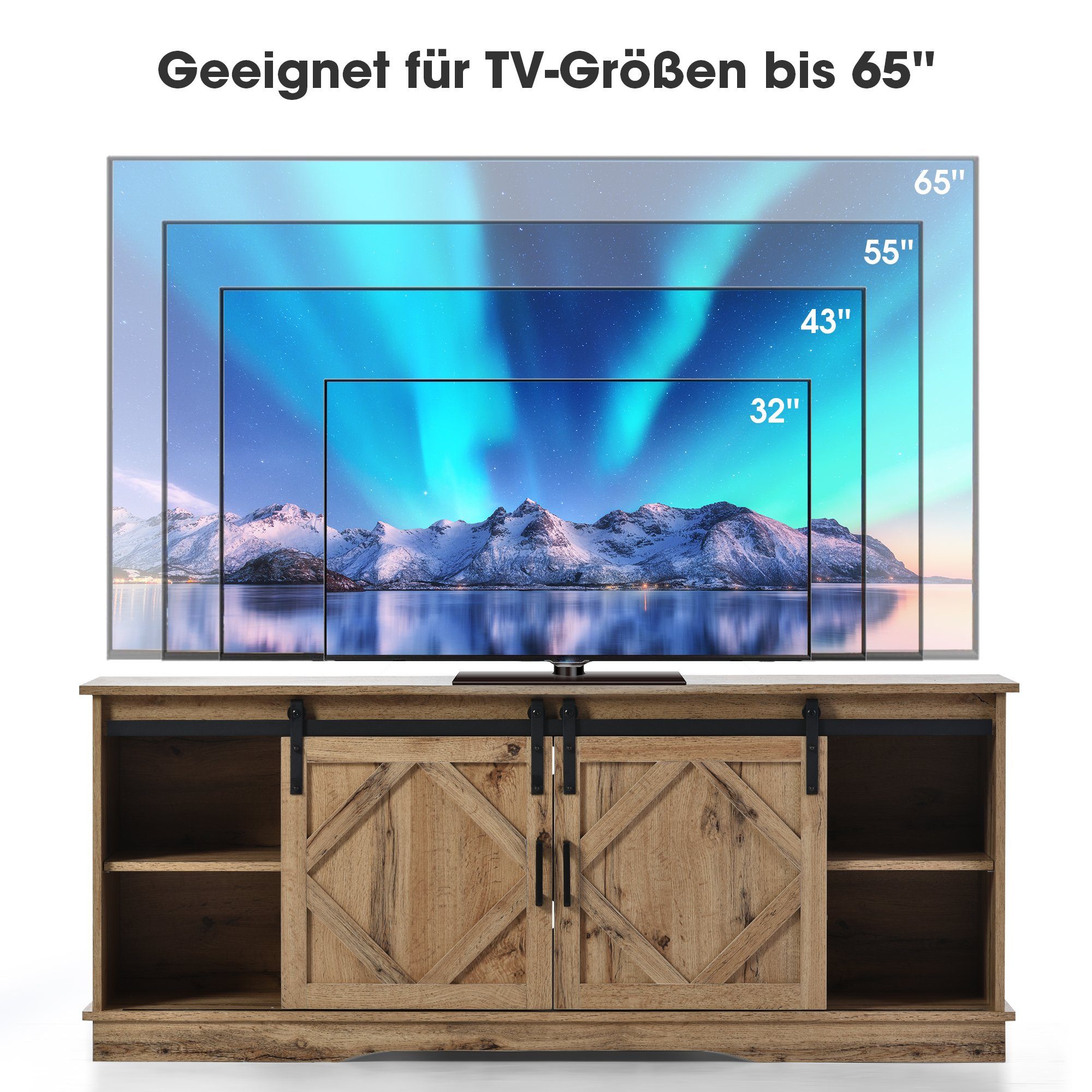 OKWISH TV-Schrank TV Stand Sideboard Entertainment Center (vintage Braun Entertainment Center 150*40*60cm, mit 2 klassischen Schiebetüren Einstellbare Regale) für Wohnzimmer Esszimmer Landhaus Modernes Design