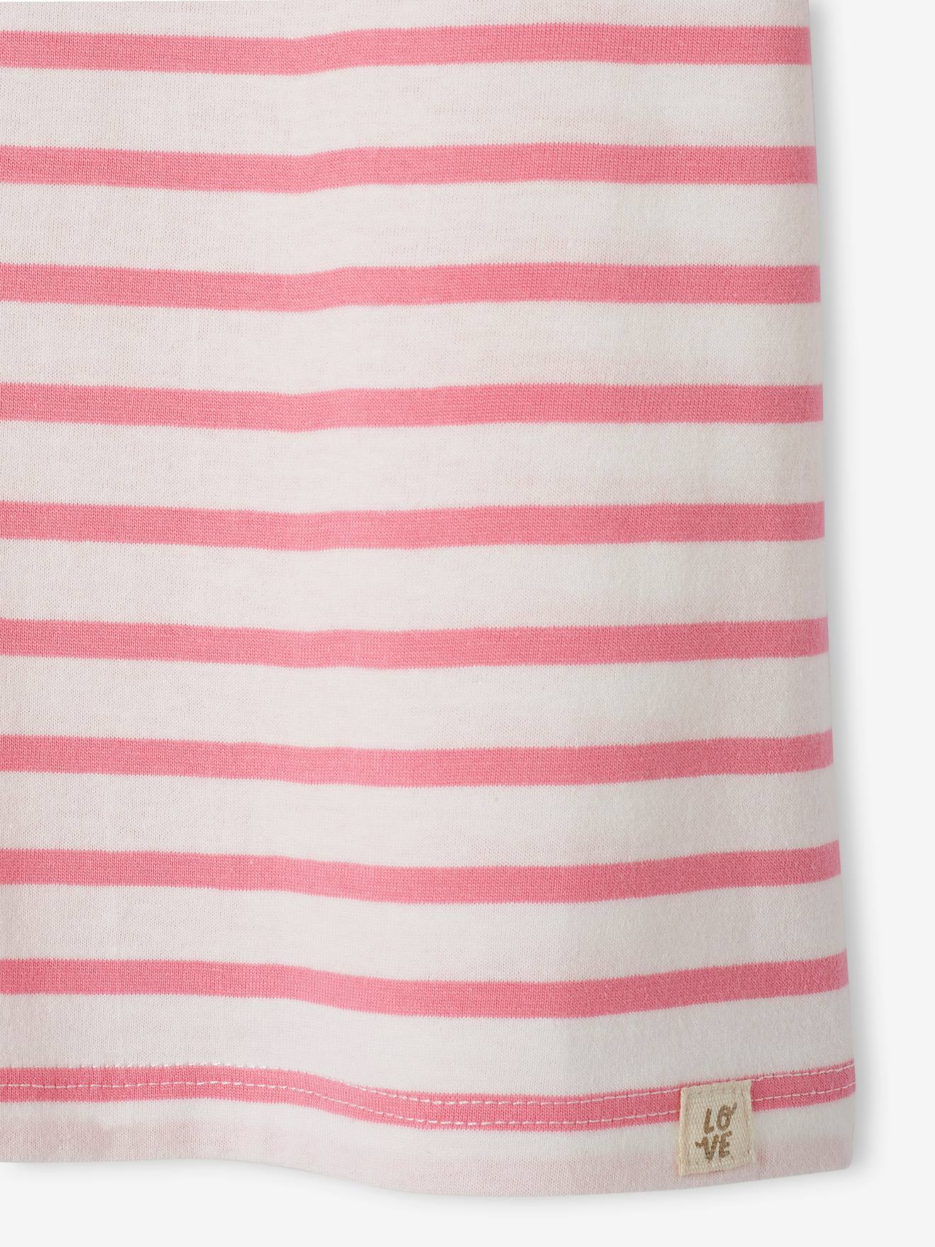 Vertbaudet Geringeltes Mädchen T-Shirt mit Recycling-Baumwolle, personalisierbar - rosa gestreift