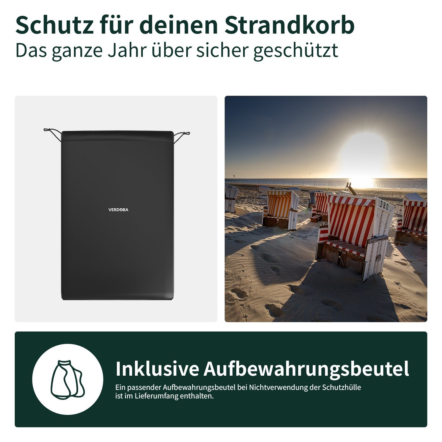 VERDOBA Strandkorb-Schutzhülle Strandkorb Schutzhülle wasserdicht 600D Oxford Strandkorbabdeckung