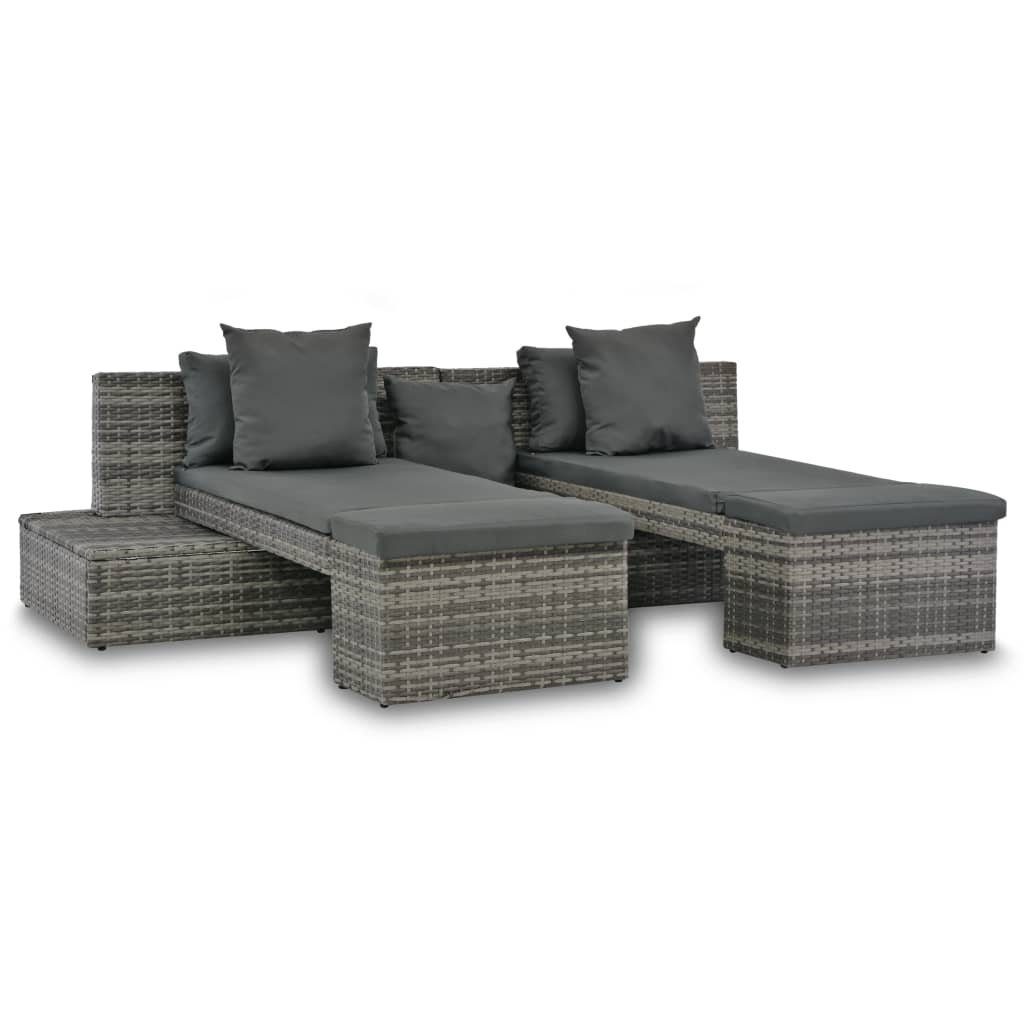 vidaXL Loungesofa 4-tlg. Garten-Sofagarnitur mit Kissen Grau Poly Rattan