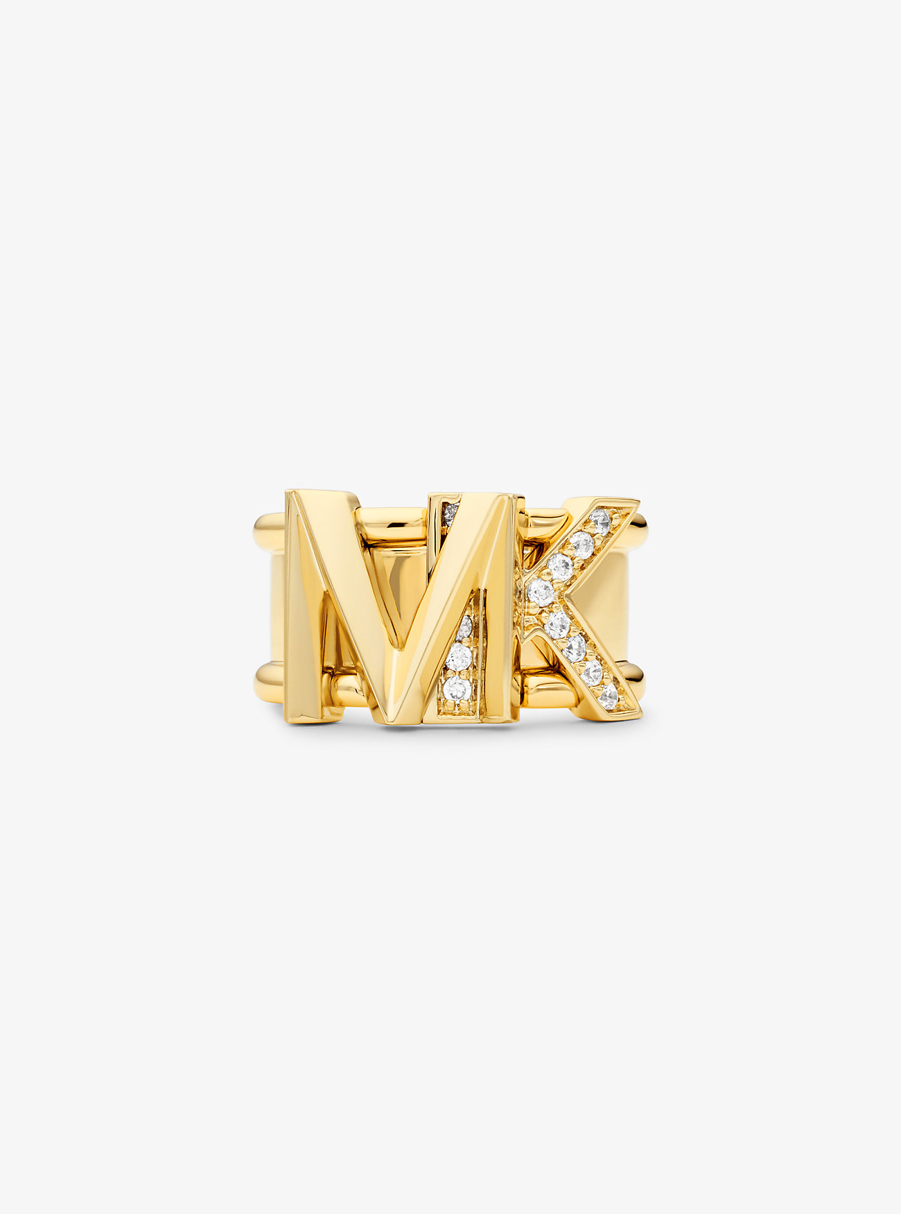 Anello con logo pavé in ottone placcato metalli preziosi - ORO