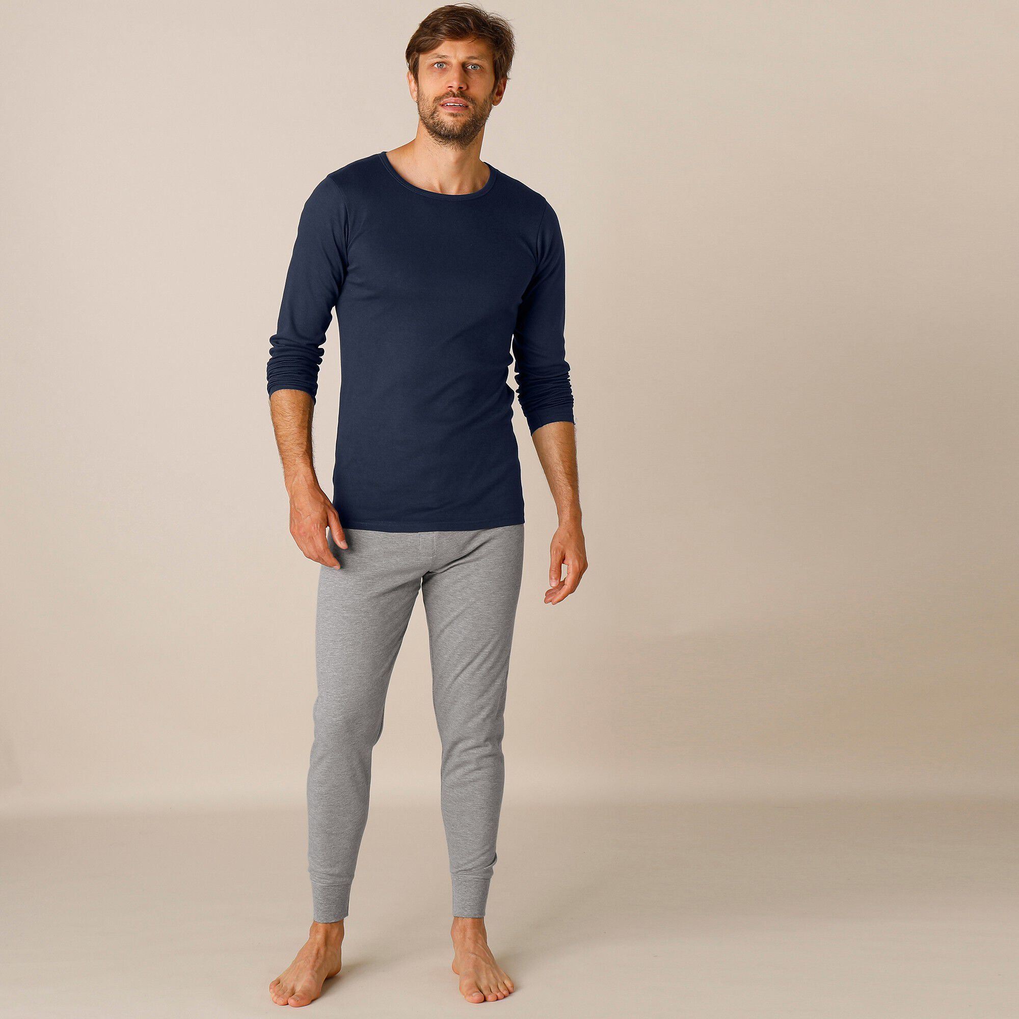 Tee-shirt sous-vêtement homme col rond manches longues dos long coton
