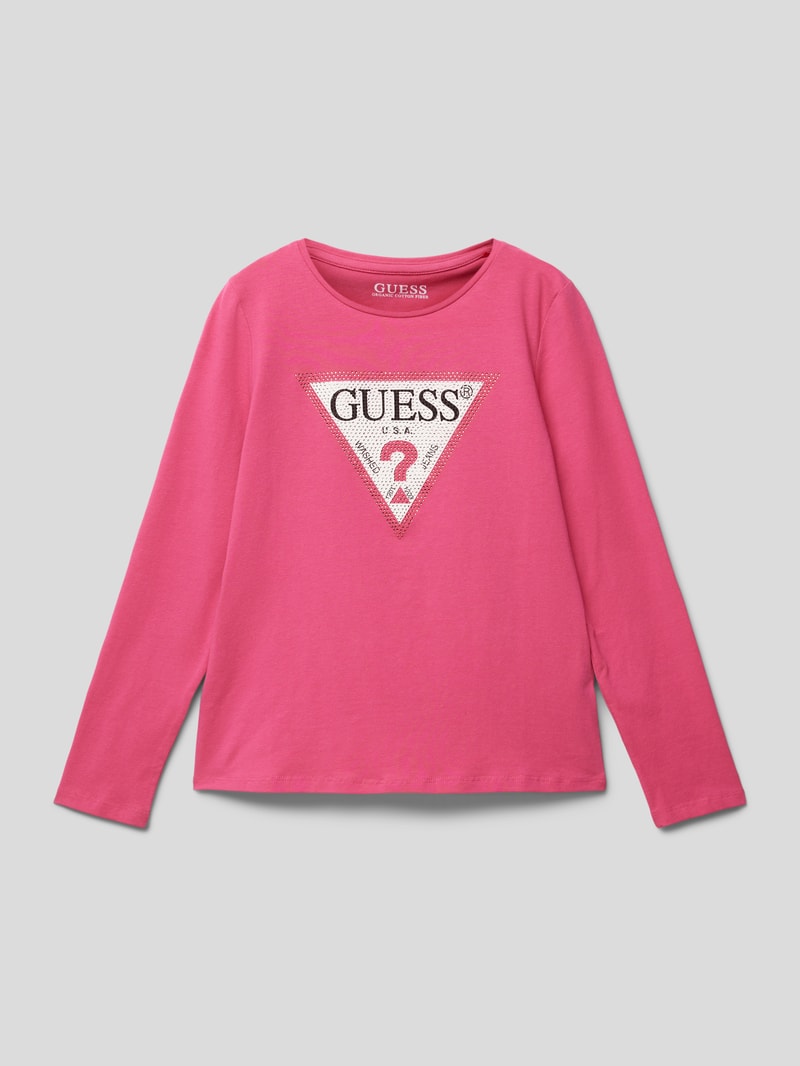 Longsleeve mit Label-Print und Strasssteinen in pink