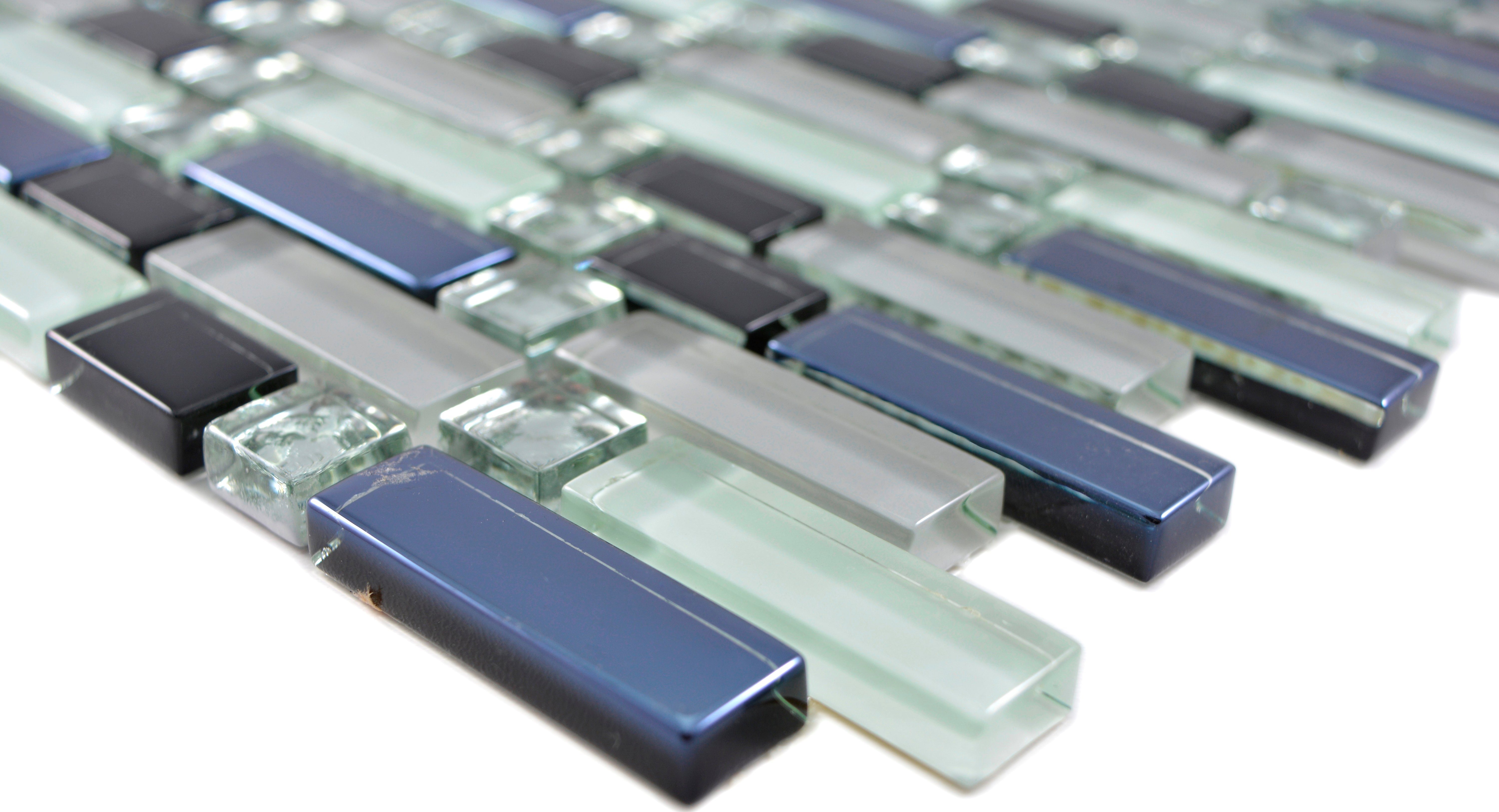 Mosani Mosaikfliesen Glasmosaik Crystal Mosaik weiß grau schwarz glänzend / 10 Matten