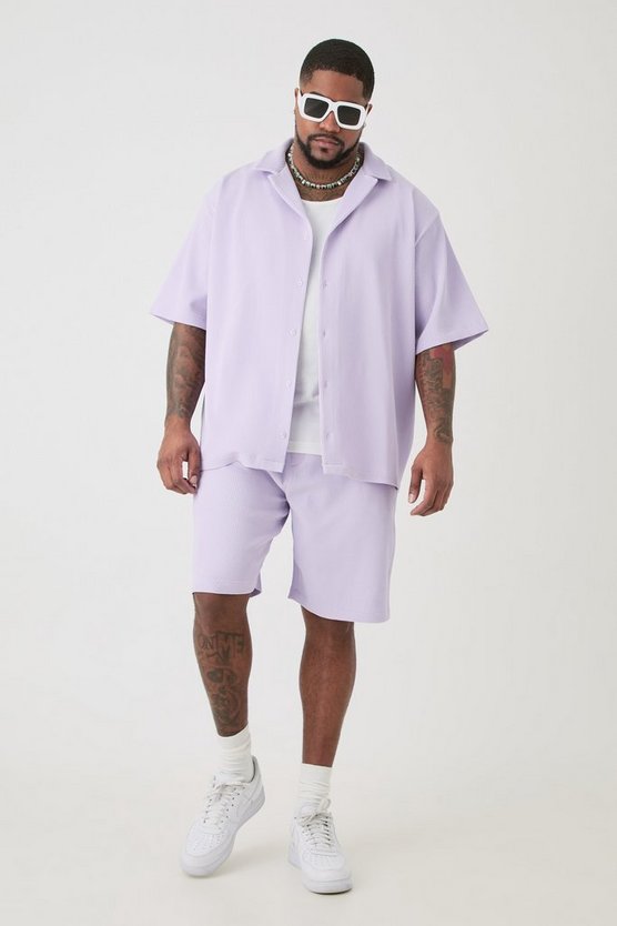 Plus Hemd & Shorts in Lila