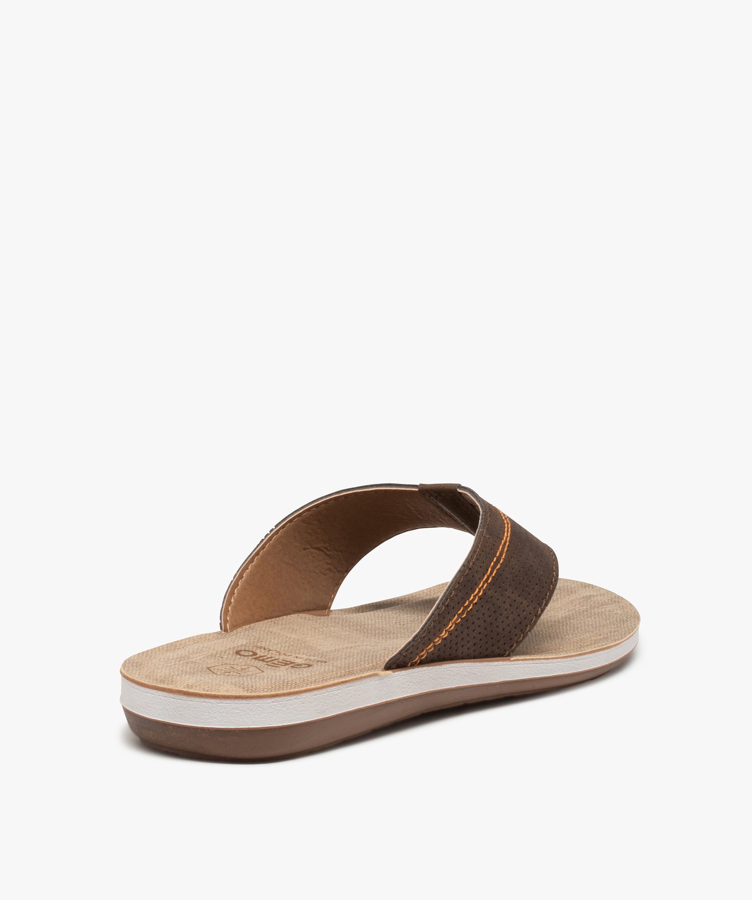 Tongs homme à semelle rembourrée et larges brides marron | GEMO
