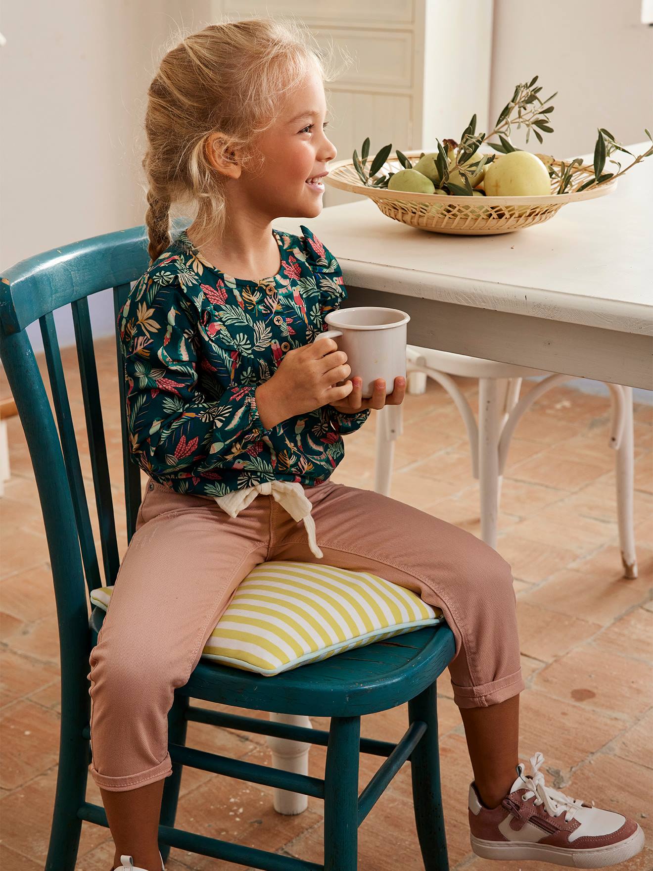 Vertbaudet Mädchen Hose mit Stoffgürtel, Mom-Fit Oeko-Tex - pfirsich