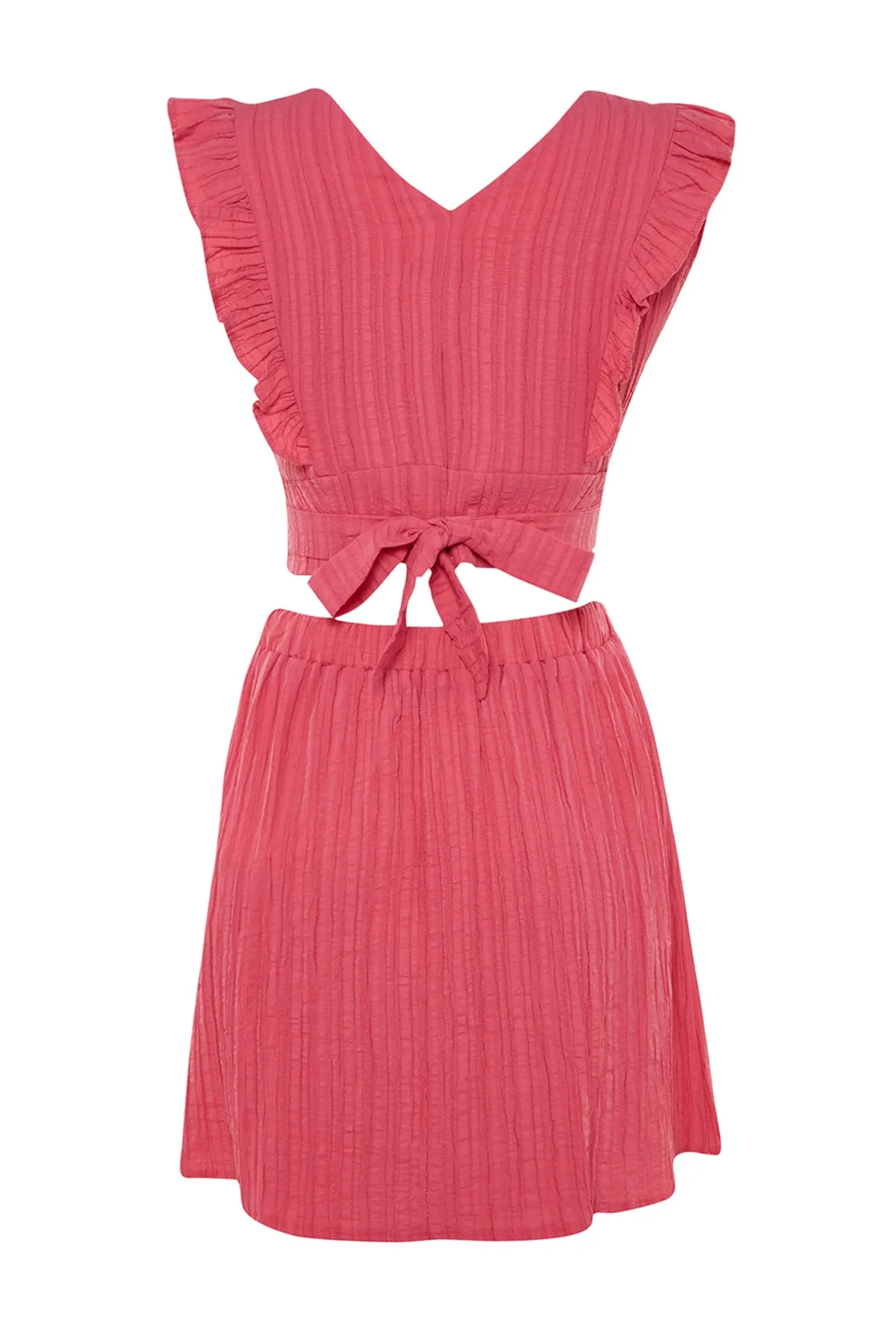 Trendyol Collection  Rosa gewebtes Rüschenblusenrock-Set TBESS23AU00126