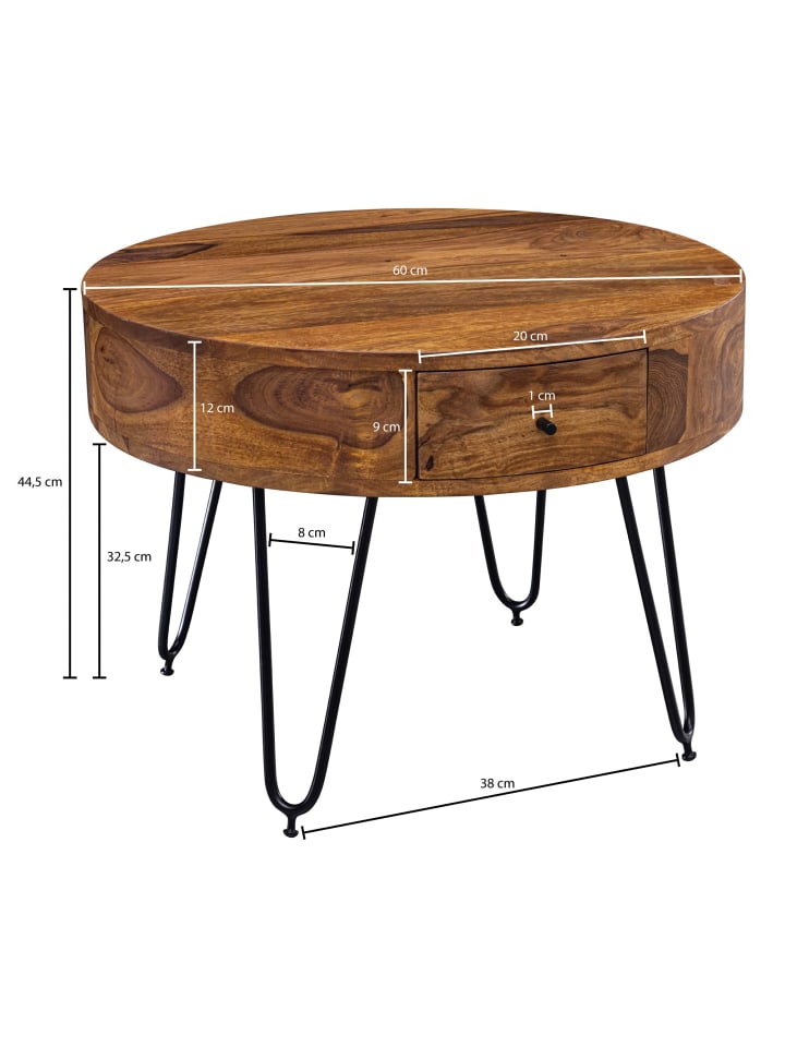 KADIMA DESIGN Couchtisch | Sheesham Massiv, Schubladen, Vintage, Rund günstig kaufen onesize