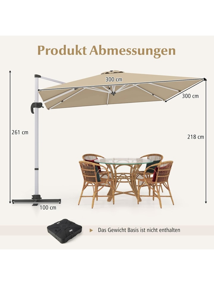 COSTWAY Sonnenschirm rechteckig 300x300cm in Beige günstig kaufen onesize