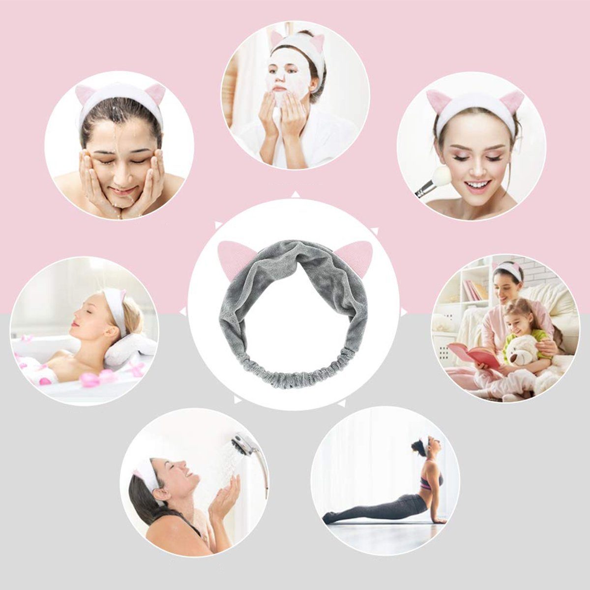 FeelGlad Haarband Make-up-Stirnband, Katzenohr-Haarband, 3er-Pack